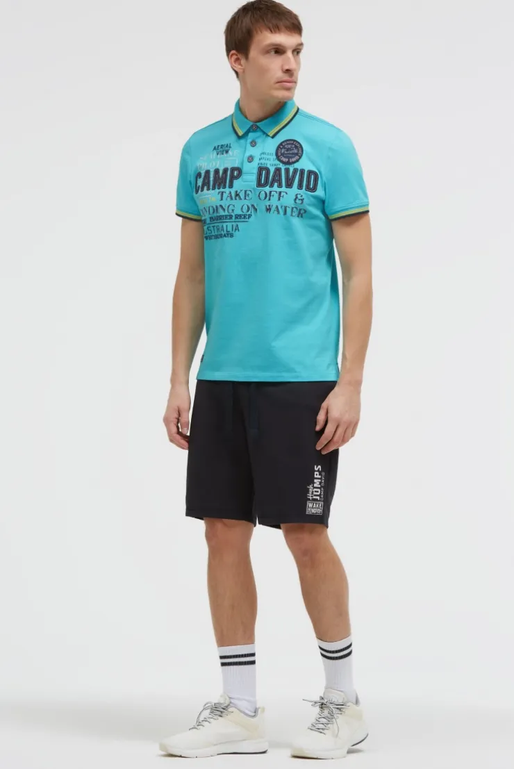 Poloshirt Kurzarm mit Logo-Applikationen aqua