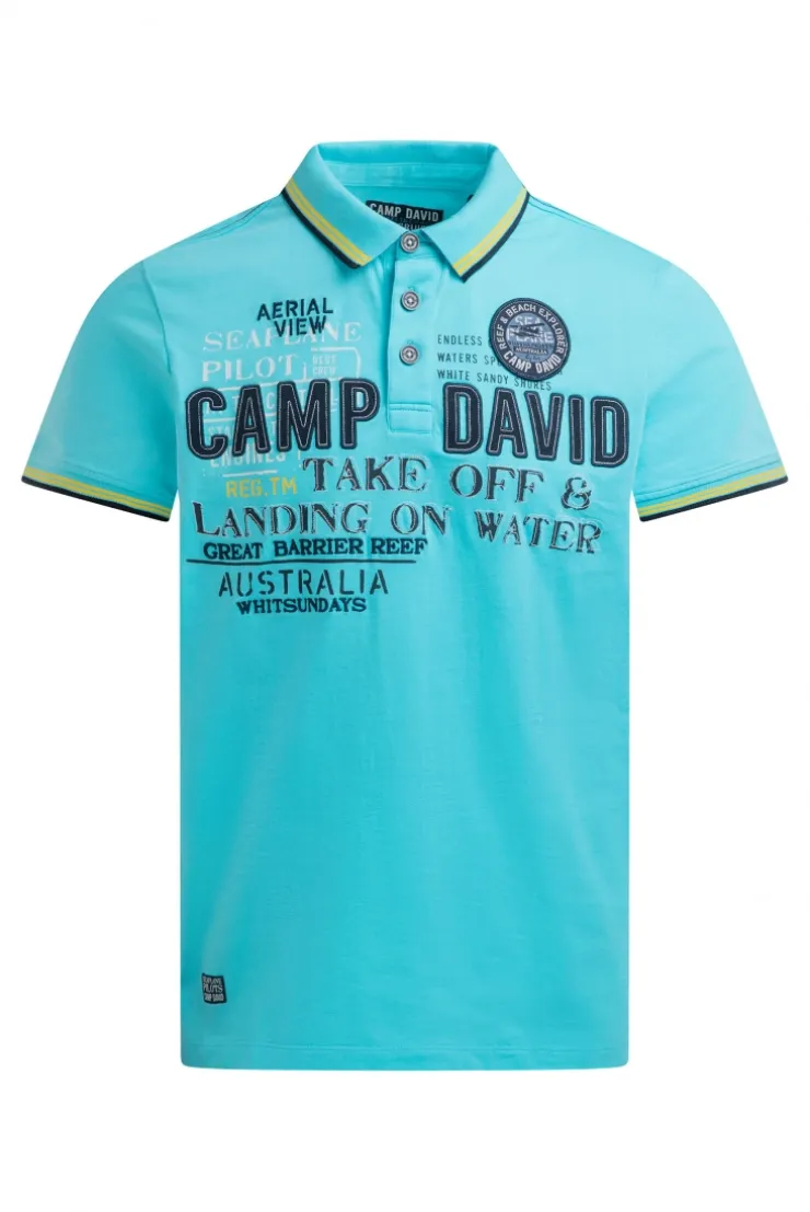 Poloshirt Kurzarm mit Logo-Applikationen aqua