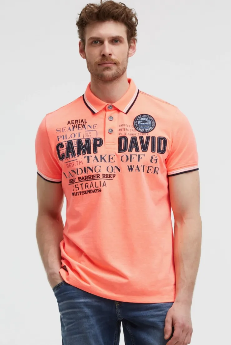 Poloshirt Kurzarm mit Logo-Applikationen neon flame