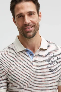 Poloshirt mit Multicolor-Streifen und Back - Artwork ivory