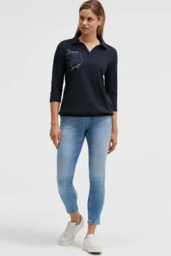Poloshirt mit Prints und Gummizugsaum blue navy