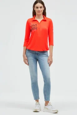 Poloshirt mit Prints und Gummizugsaum red neon