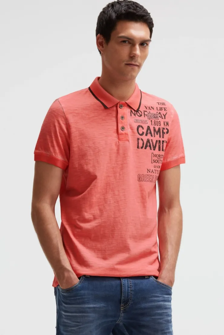 Poloshirt mit Vintage Prints wild salmon