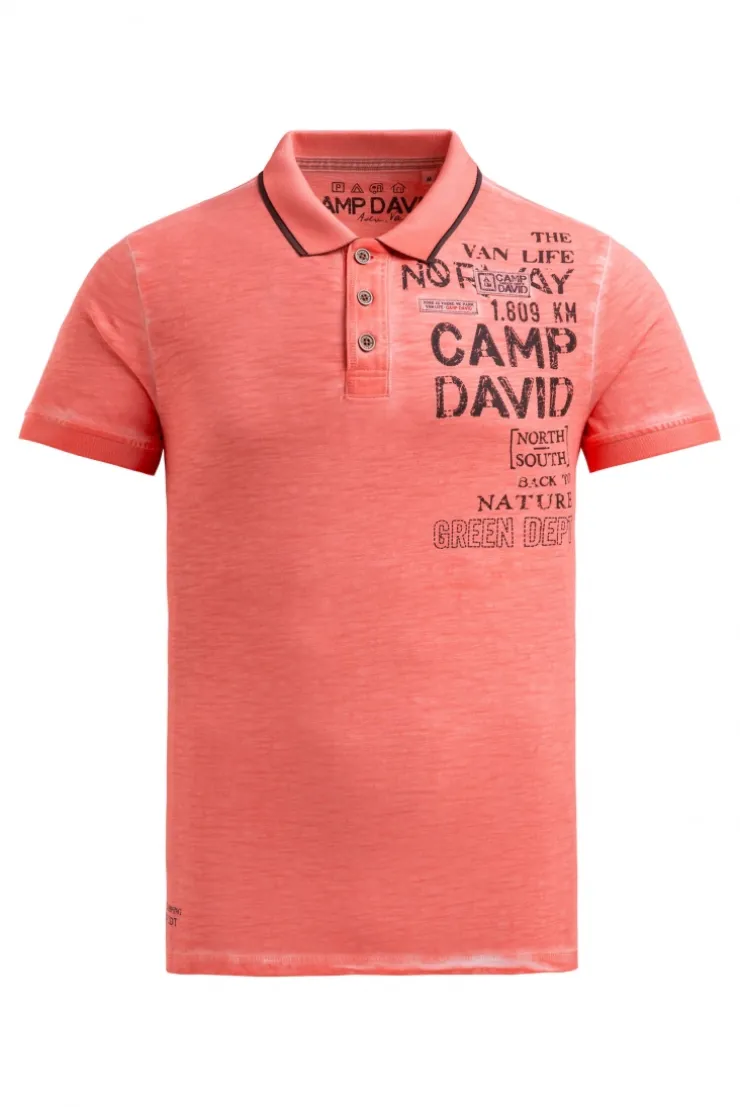 Poloshirt mit Vintage Prints wild salmon