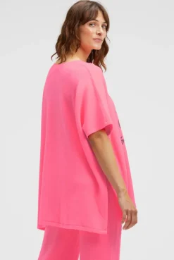 Poncho aus Flauschstrick mit Glimmer Print neon pink