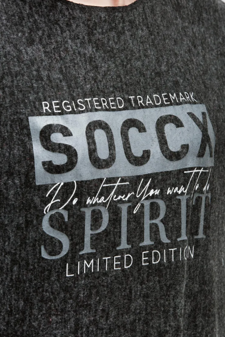 Poncho aus Flauschstrick mit Glimmer Print black melange