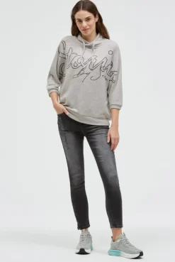 Pullover aus Flauschstrick mit Glitter-Print fresh grey melange | XS/S