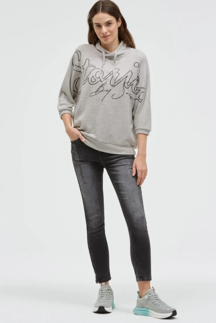 Pullover aus Flauschstrick mit Glitter-Print fresh grey melange | XS/S