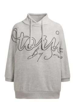 Pullover aus Flauschstrick mit Glitter-Print fresh grey melange | XS/S