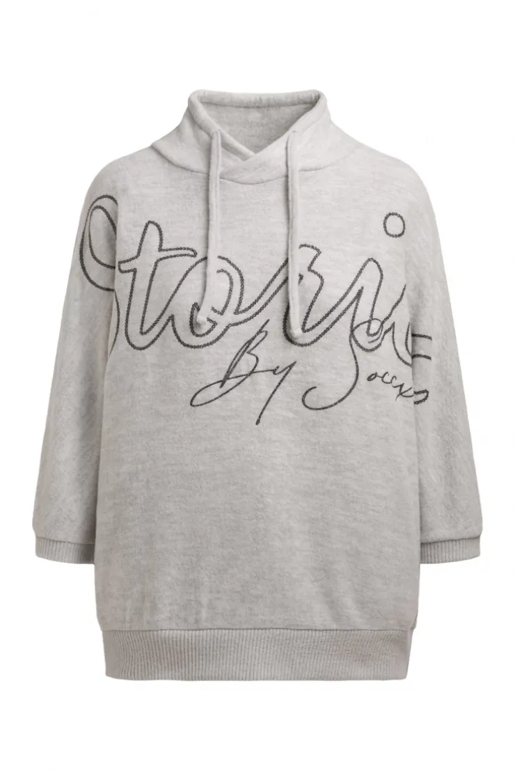 Pullover aus Flauschstrick mit Glitter-Print fresh grey melange | XS/S