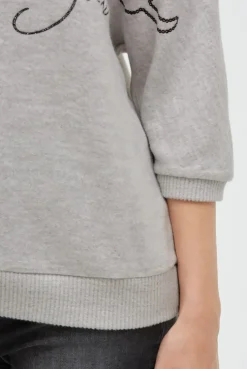 Pullover aus Flauschstrick mit Glitter-Print fresh grey melange | XS/S