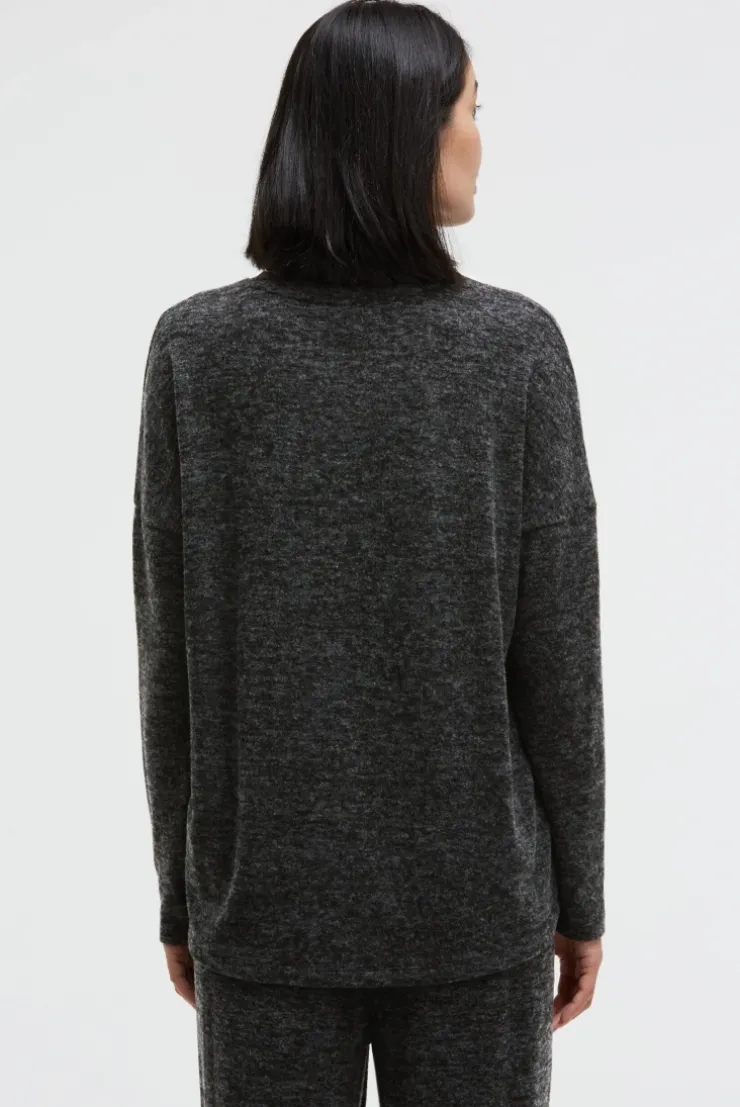 Pullover aus Flauschstrick mit Glimmer Gel Print black melange