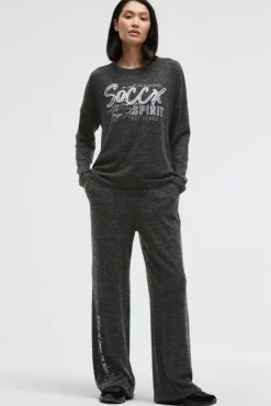 Pullover aus Flauschstrick mit Glimmer Gel Print black melange