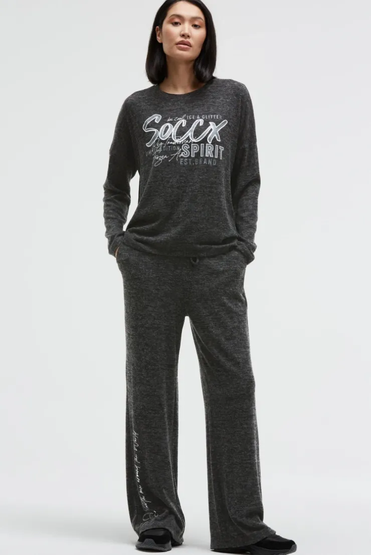 Pullover aus Flauschstrick mit Glimmer Gel Print black melange