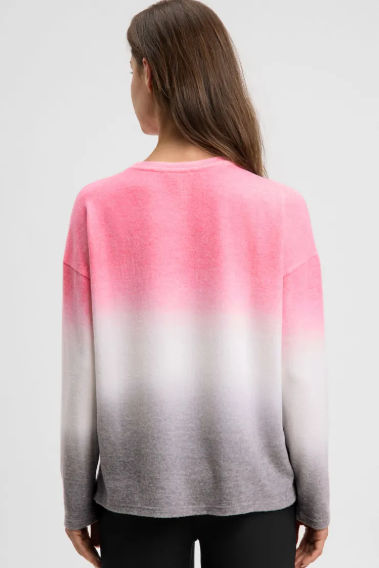 Pullover Dip Dye aus Flauschstrick mit Glitter-Logo neon rose / fresh grey