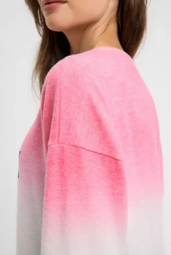 Pullover Dip Dye aus Flauschstrick mit Glitter-Logo neon rose / fresh grey