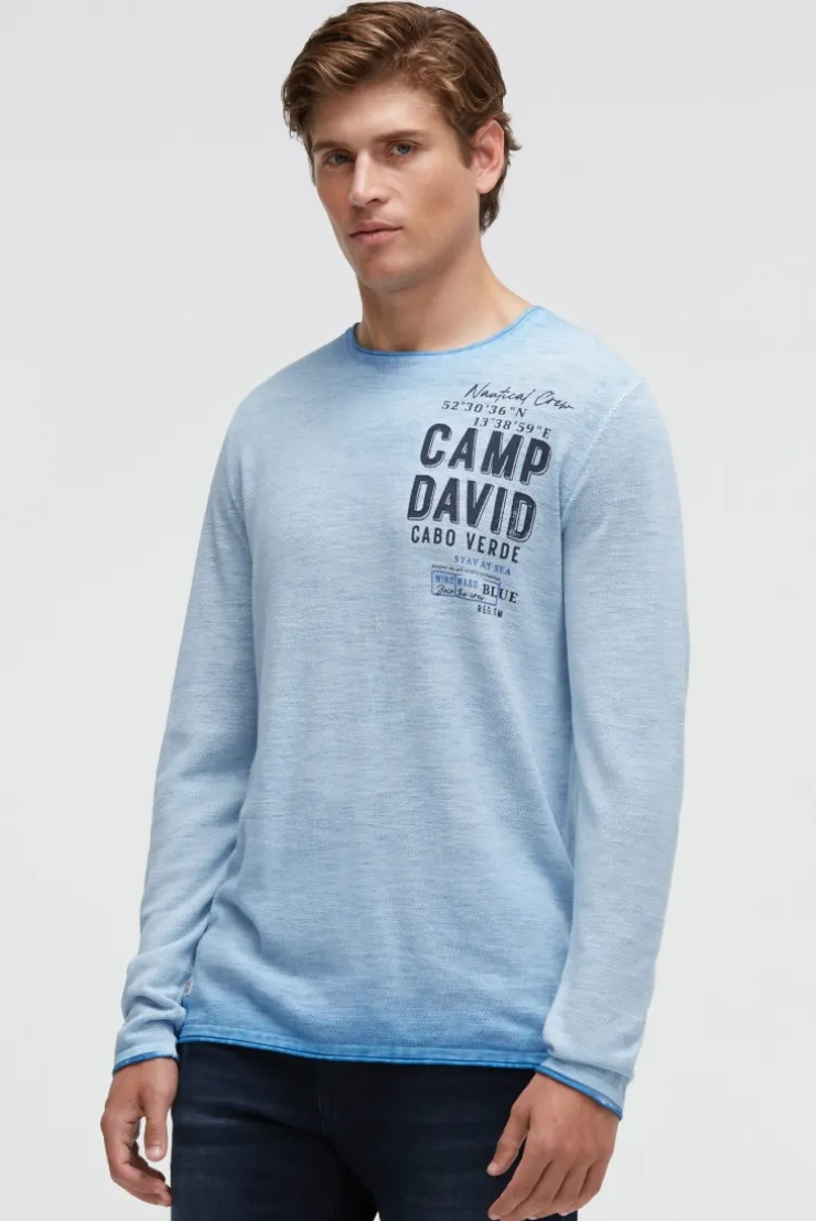 Pullover Inside Oil Dyed mit Logo Print electric sky