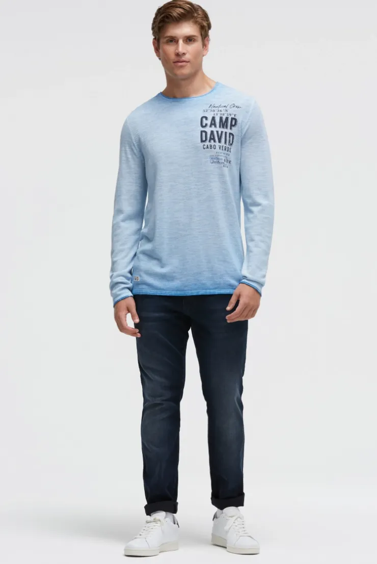 Pullover Inside Oil Dyed mit Logo Print electric sky