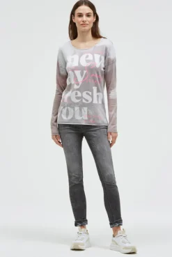 Pullover mit All Over Print und Schmucksteinen fresh grey