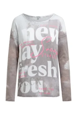 Pullover mit All Over Print und Schmucksteinen fresh grey
