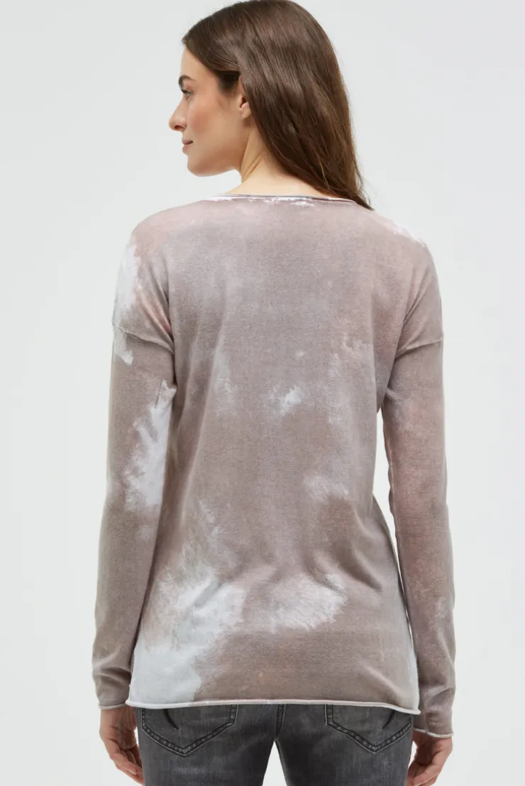 Pullover mit All Over Print und Schmucksteinen fresh grey