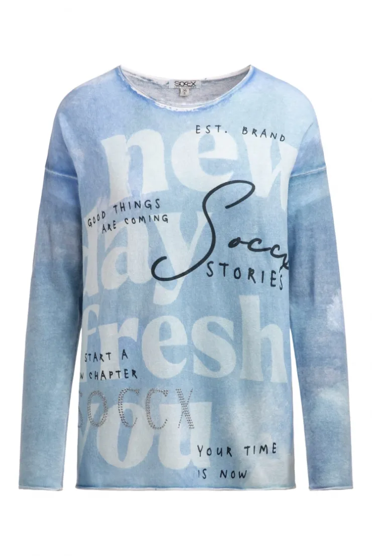 Pullover mit All Over Print und Schmucksteinen blue heaven