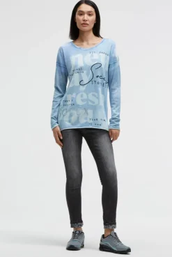 Pullover mit All Over Print und Schmucksteinen blue heaven