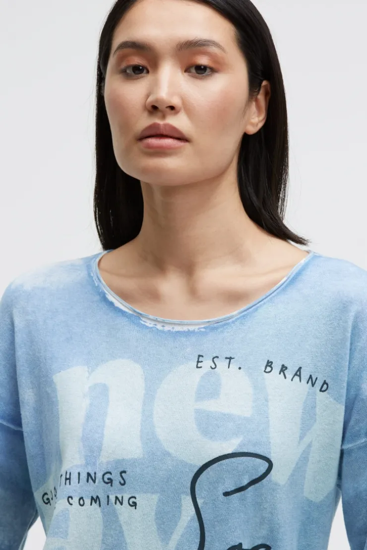 Pullover mit All Over Print und Schmucksteinen blue heaven