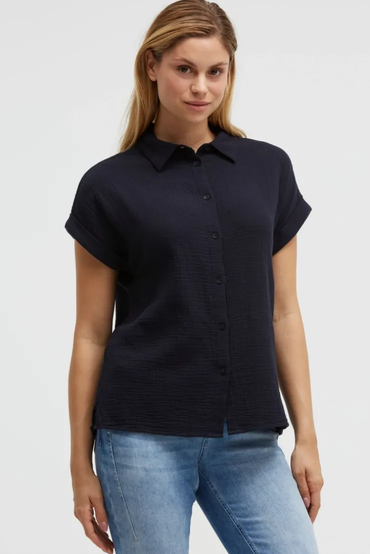 Ärmellose Musselin-Bluse mit Rückenprint blue navy