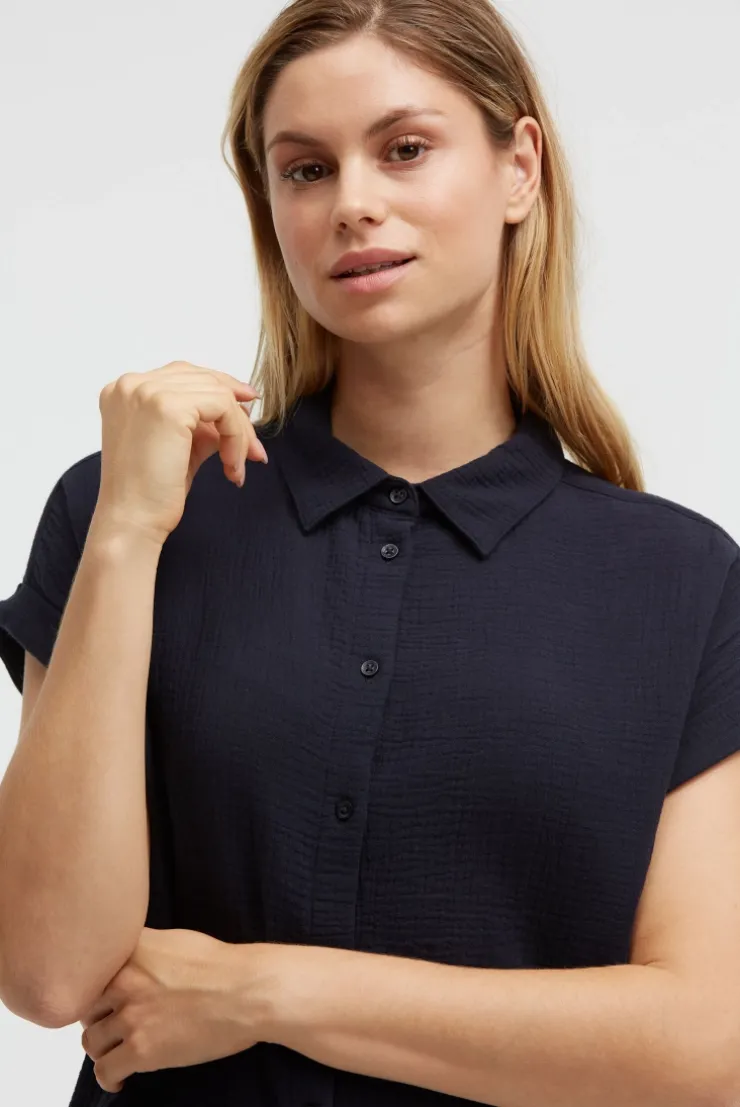 Ärmellose Musselin-Bluse mit Rückenprint blue navy