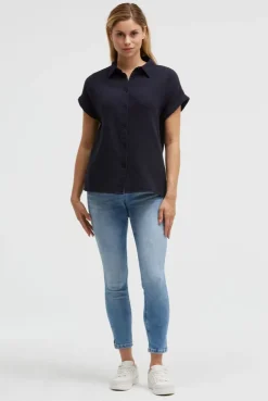 Ärmellose Musselin-Bluse mit Rückenprint blue navy