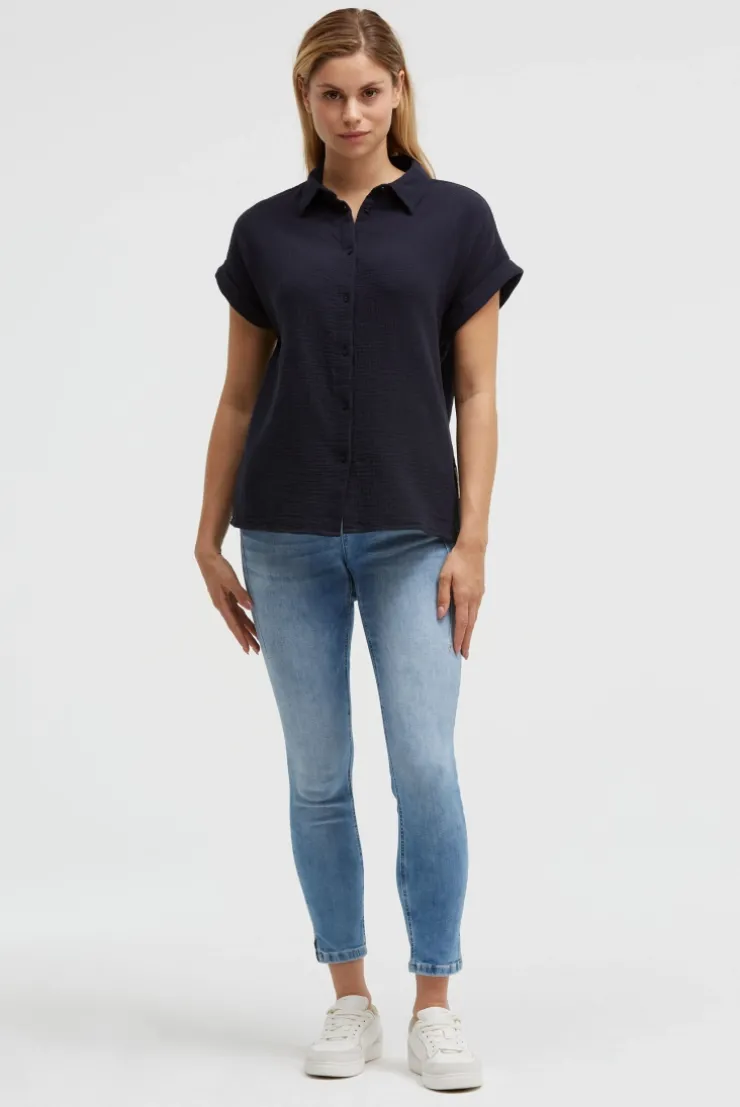Ärmellose Musselin-Bluse mit Rückenprint blue navy