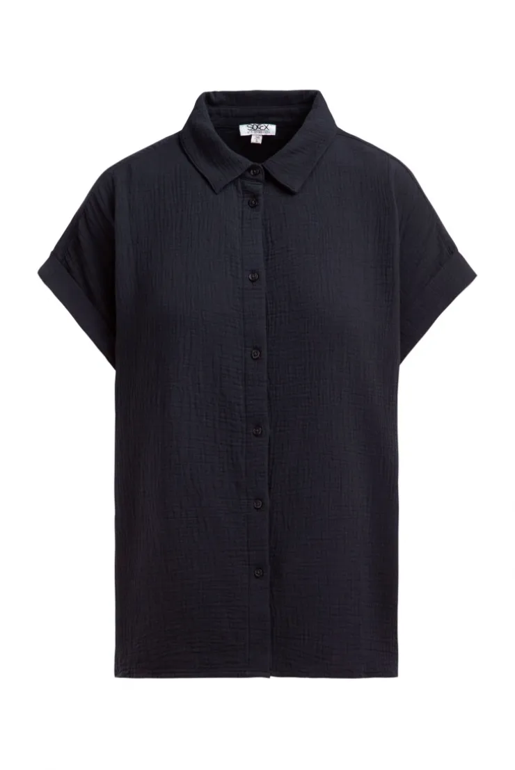 Ärmellose Musselin-Bluse mit Rückenprint blue navy