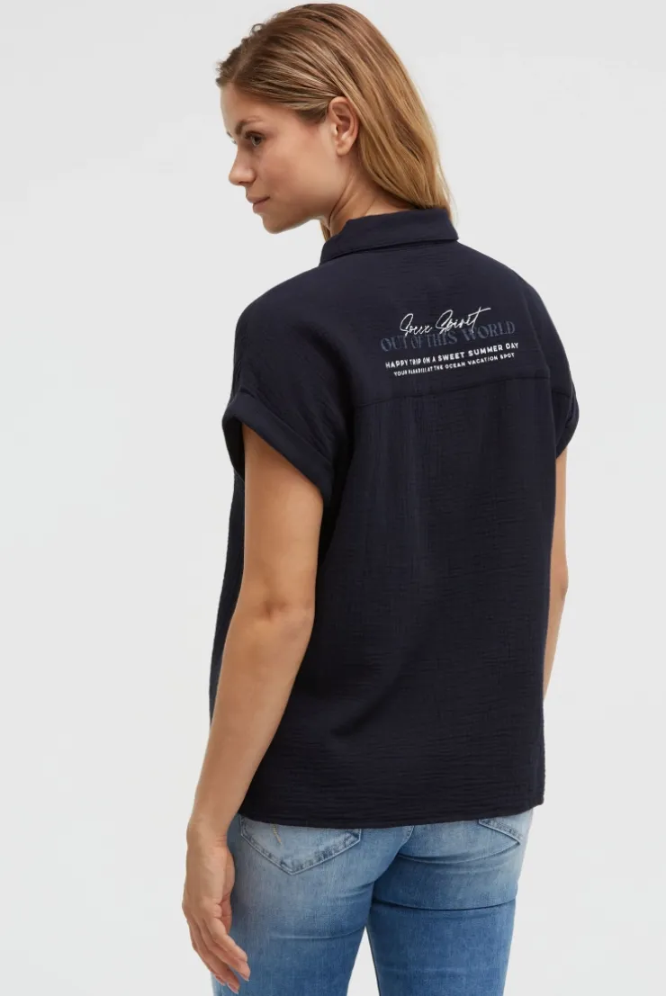 Ärmellose Musselin-Bluse mit Rückenprint blue navy