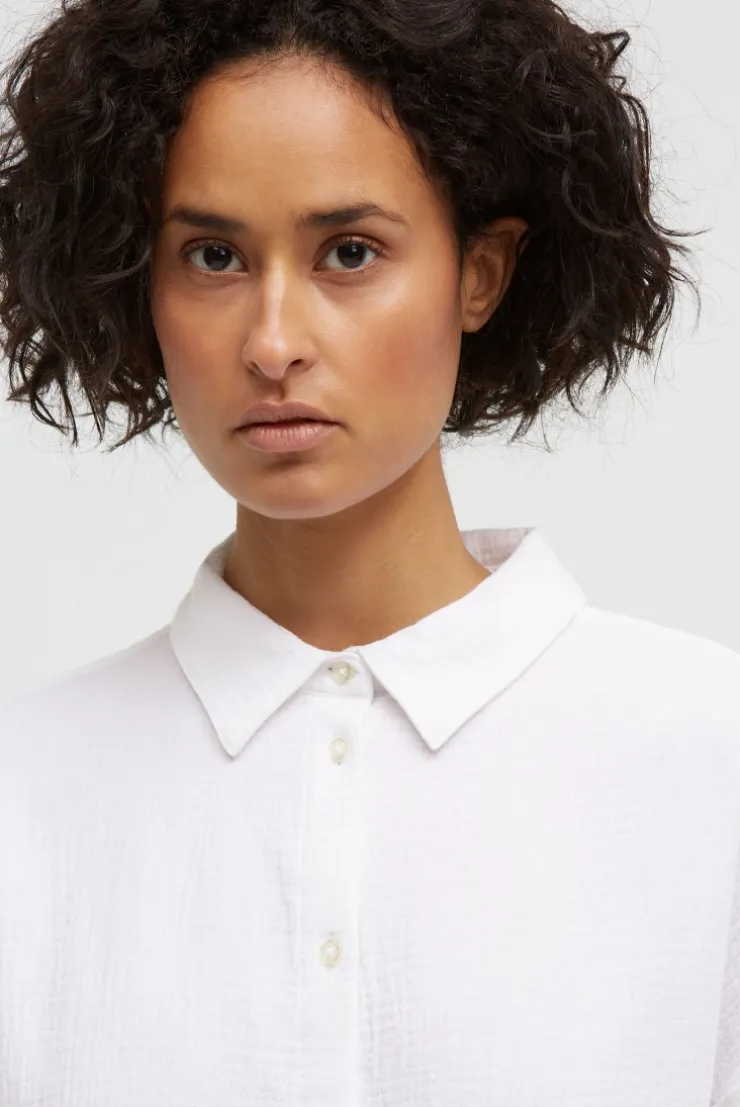 Ärmellose Musselin-Bluse mit Rückenprint opticwhite