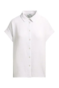 Ärmellose Musselin-Bluse mit Rückenprint opticwhite