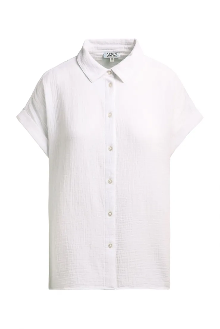 Ärmellose Musselin-Bluse mit Rückenprint opticwhite