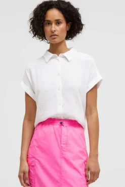 Ärmellose Musselin-Bluse mit Rückenprint opticwhite