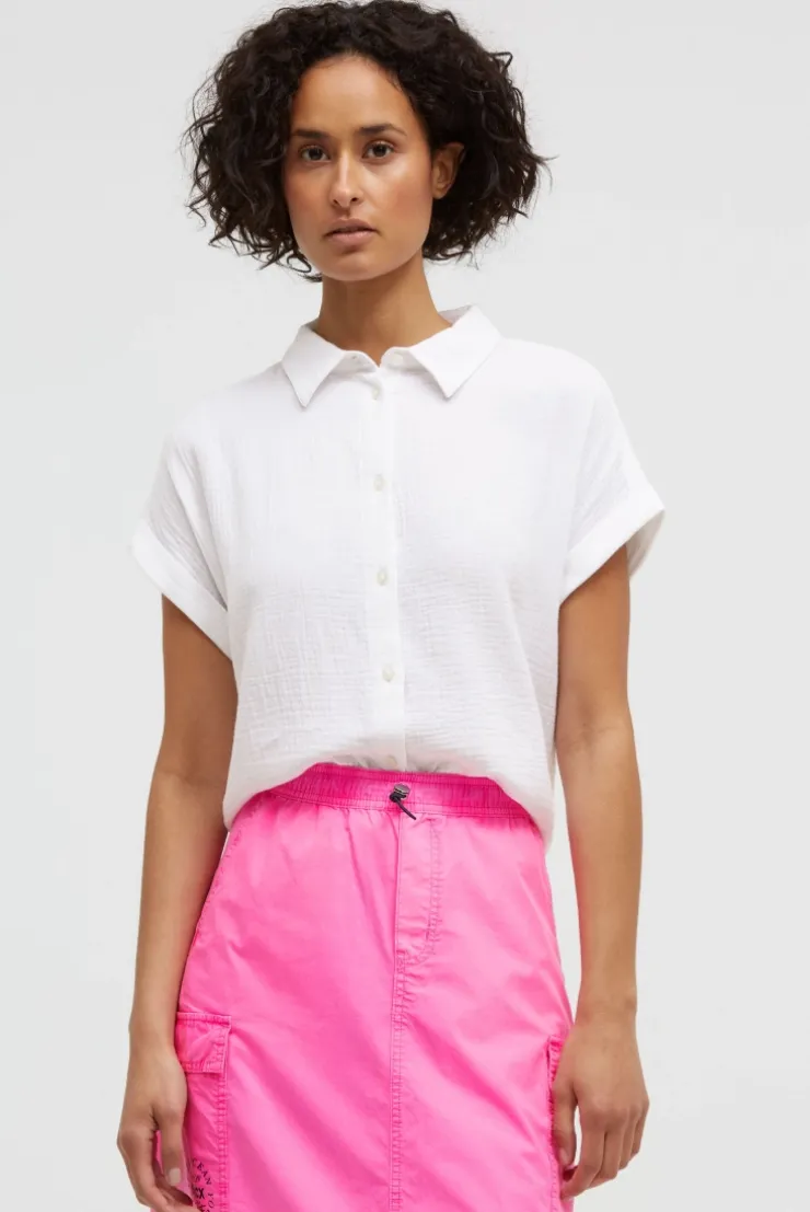 Ärmellose Musselin-Bluse mit Rückenprint opticwhite