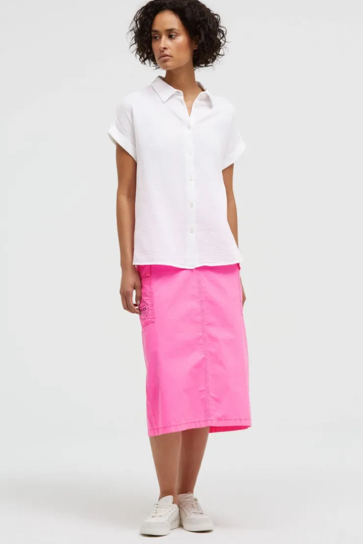 Ärmellose Musselin-Bluse mit Rückenprint opticwhite