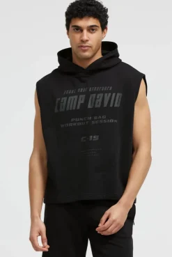 Ärmelloser Hoodie mit Label Prints black