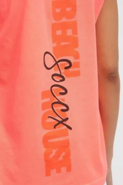 Ärmelloses Hoodie-Shirt mit Rückenprint neon coral