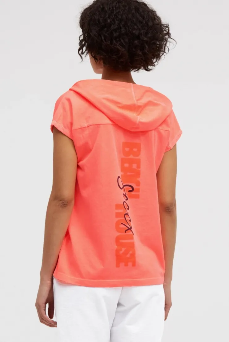 Ärmelloses Hoodie-Shirt mit Rückenprint neon coral