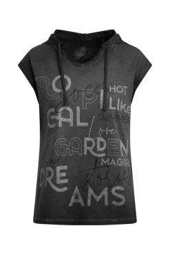 Ärmelloses Kapuzenshirt mit Wording Print black