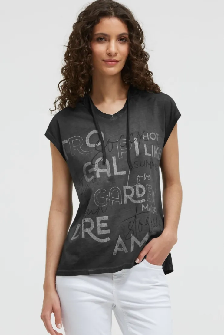 Ärmelloses Kapuzenshirt mit Wording Print black