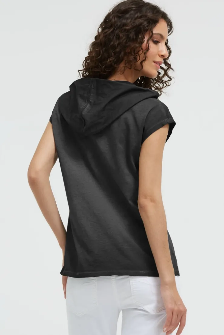 Ärmelloses Kapuzenshirt mit Wording Print black