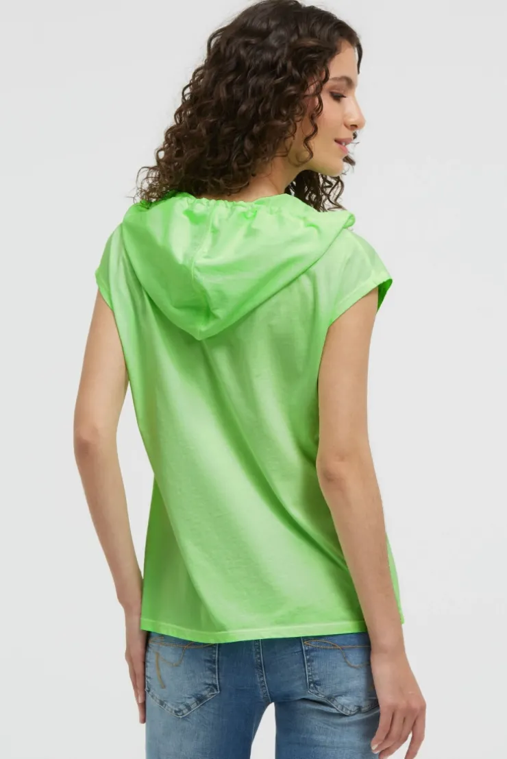 Ärmelloses Kapuzenshirt mit Wording Print neon green