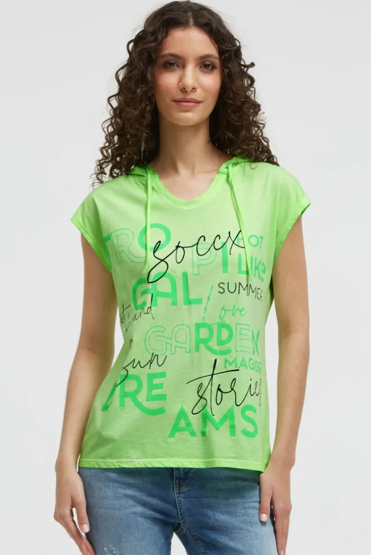 Ärmelloses Kapuzenshirt mit Wording Print neon green