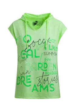 Ärmelloses Kapuzenshirt mit Wording Print neon green