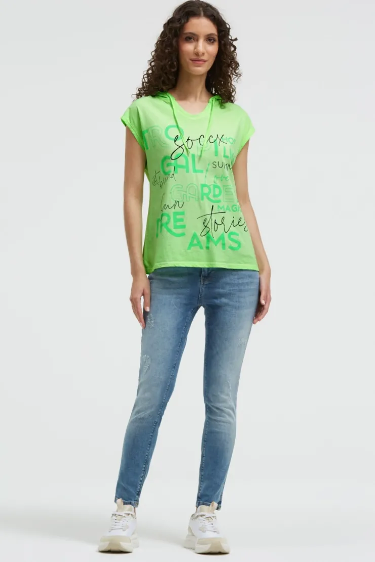 Ärmelloses Kapuzenshirt mit Wording Print neon green